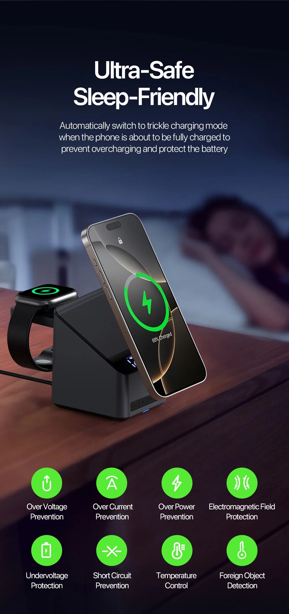 Magnetic 4 in 1 Auto Rotation Wireless Charger Fast Charging Up To 15W for Iphone 16 15 14 13 Pro Max, Iwatch, Airpods Pro