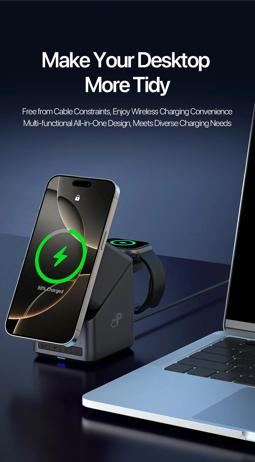 Magnetic 4 in 1 Auto Rotation Wireless Charger Fast Charging Up To 15W for Iphone 16 15 14 13 Pro Max, Iwatch, Airpods Pro